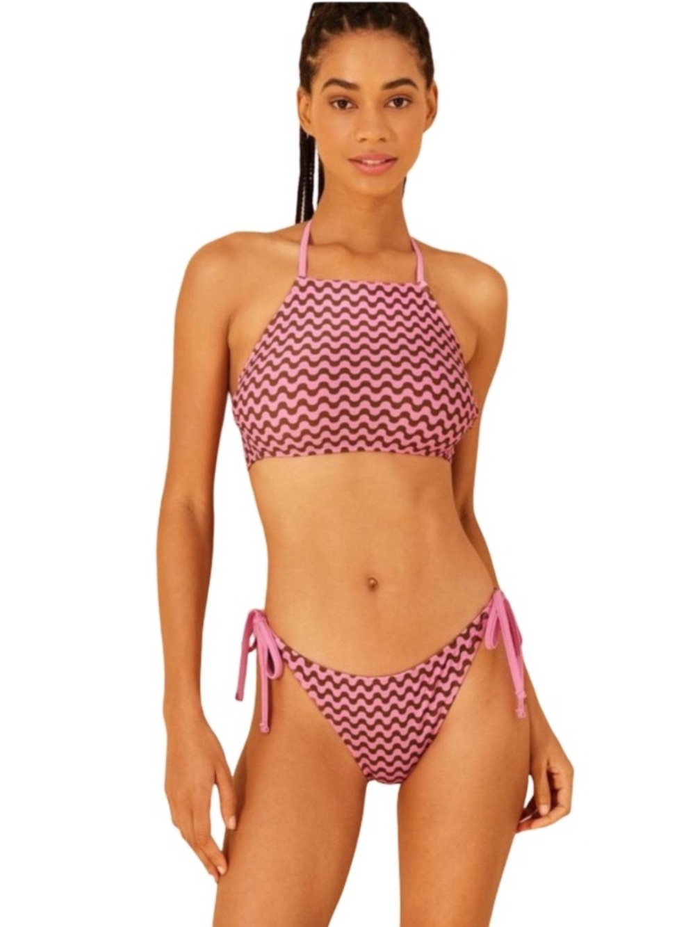 wild fable Pink Wave-Print Halter Bikini Set